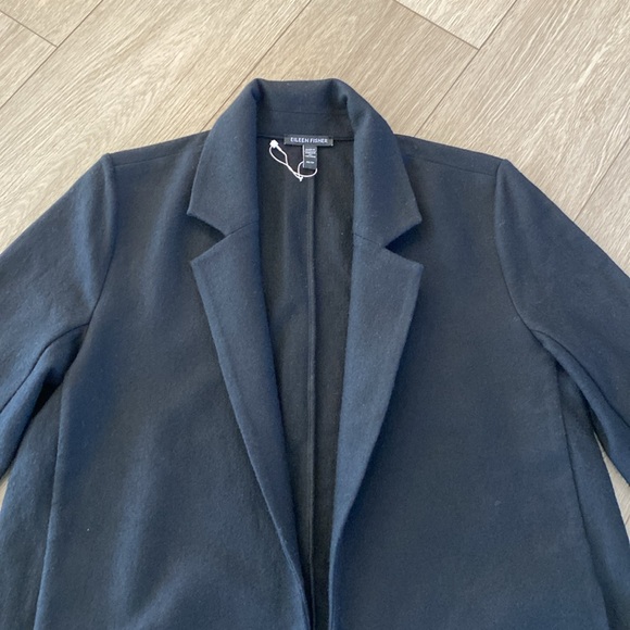 Eileen Fisher Boiled Wool Jersey Long Blazer women’s size xs black - Picture 9 of 13